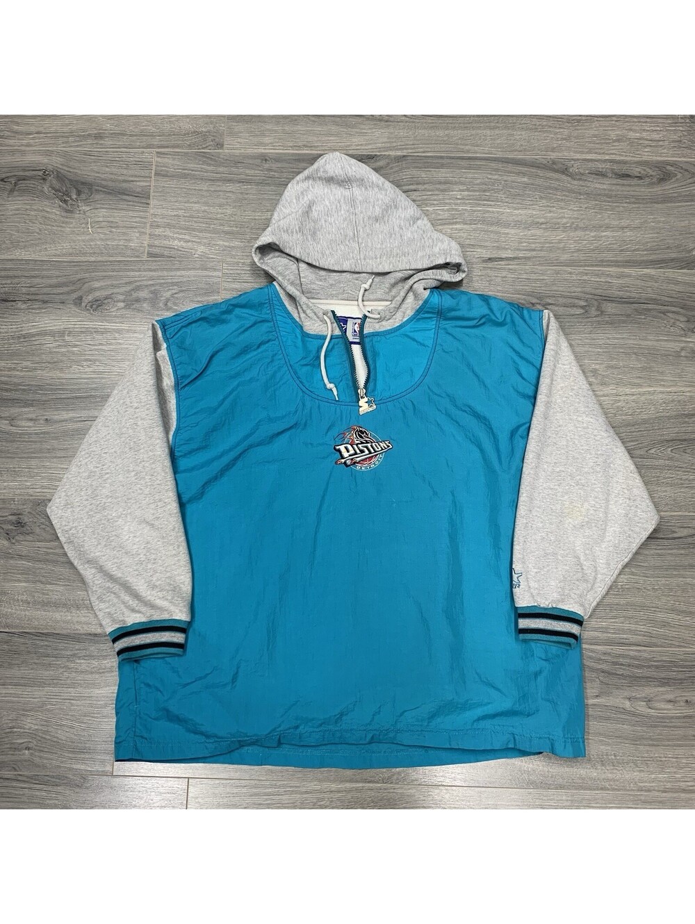 Vintage 1990S Starter Detroit Pistons Hoodie Jacket XL Old Logo Rare Men’s Teal